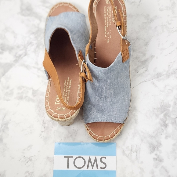 TOMS Monica Blue Chambray Wedge - Picture 2 of 4